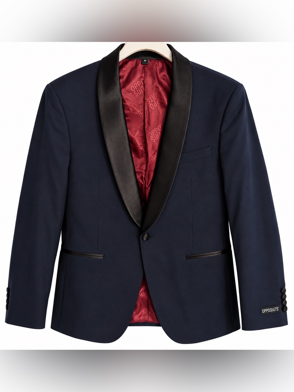 Opposuits Navy Tuxedo Blazer US 40 Black Satin Shawl Lapel NWOT